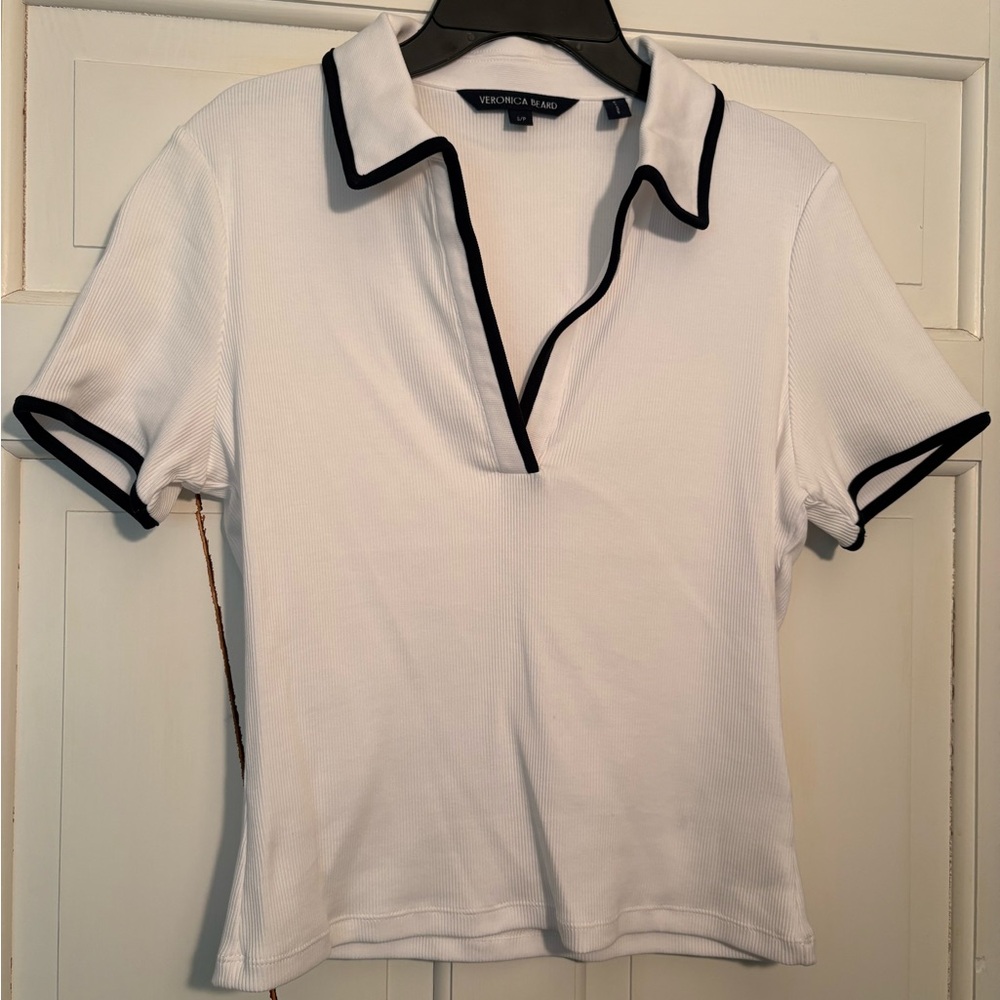 NWOT Veronica Beard Kearney Open Collar Polo Shirt - Picture 7 of 13